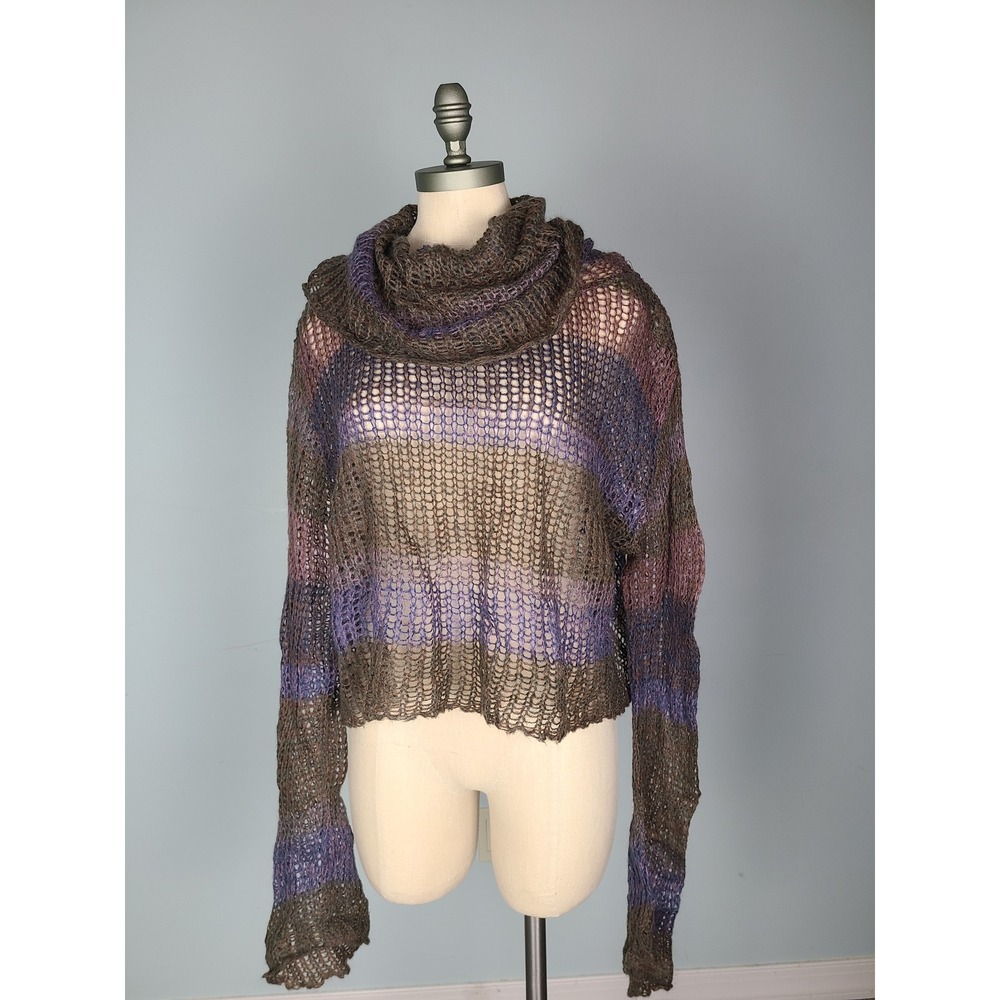 Free People Sz L Crochet Sweater Cowl Neck Flare Sleeve Y2K Witchy Goblin Core
